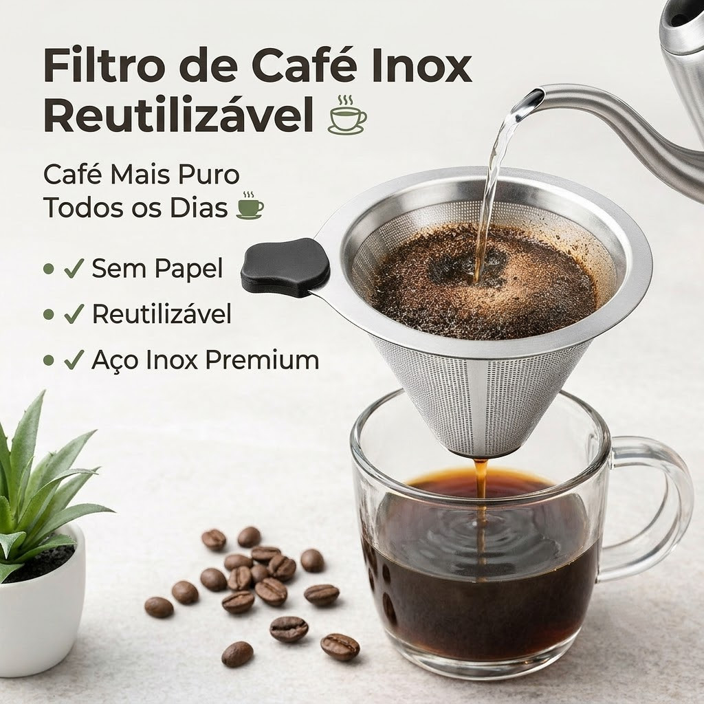 Filtro de Café Inox Reutilizável Sem Papel Coador Permanente Café Manual Universal