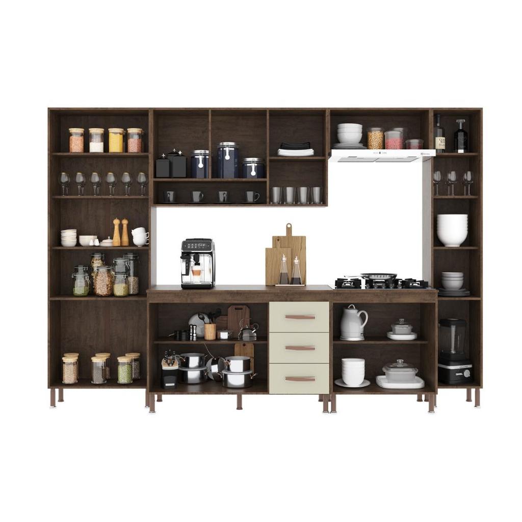 Cozinha Modulada Completa Fidelitá Lisboa 6 Peças 295cm 15 Portas 3 Gavetas Com Tampo Noce/Off-White · foto 2