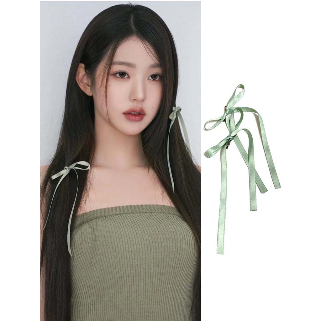 Zhang Yuanying Mesmo Estilo Fita Verde Arco Grampo de Cabelo Estilo Ballet All-Match Dopamina Franja Clipe Menina Cocar
