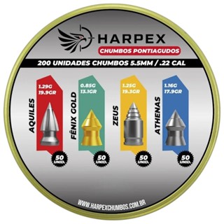 Chumbinho Harpex Combo Pontiagudos - Aquiles, Fênix Gold, Zeus, Athenas 5.5mm (.22) - 200un em Oferta na Shopee