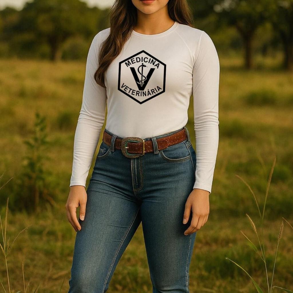 Camisa Uv Feminina Medicina Veterinária Manga Longa Proteção Térmica