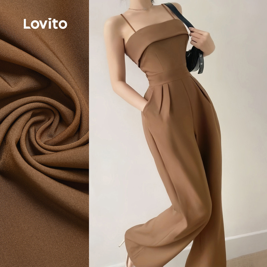 (New) Lovito Macacão Elegante com Bolsos Primavera/verão Caqui para mulheres LBL28090 em Oferta na Shopee