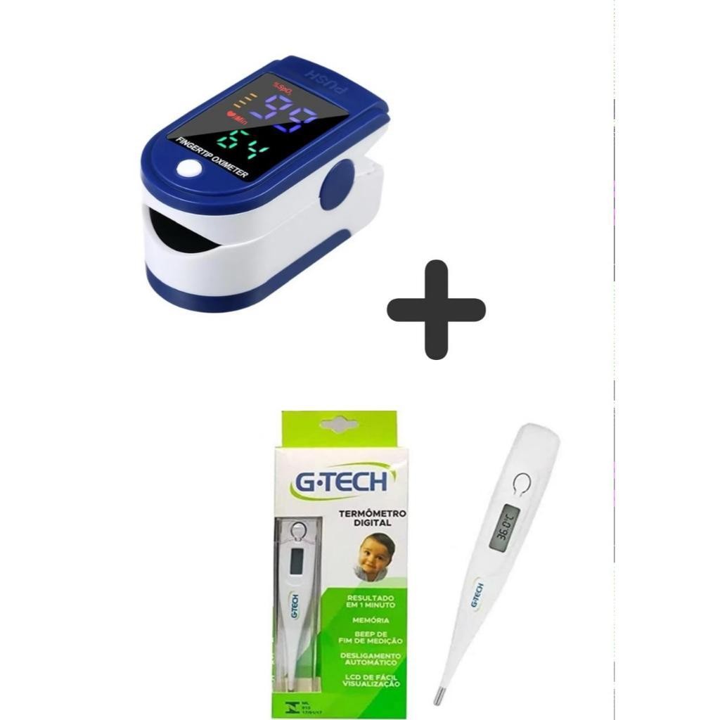 Kit Termometro Digital G-Tech Oximetro de Dedo Adulto e Infantil Cuide da Febre e Oxigenação em Casa
