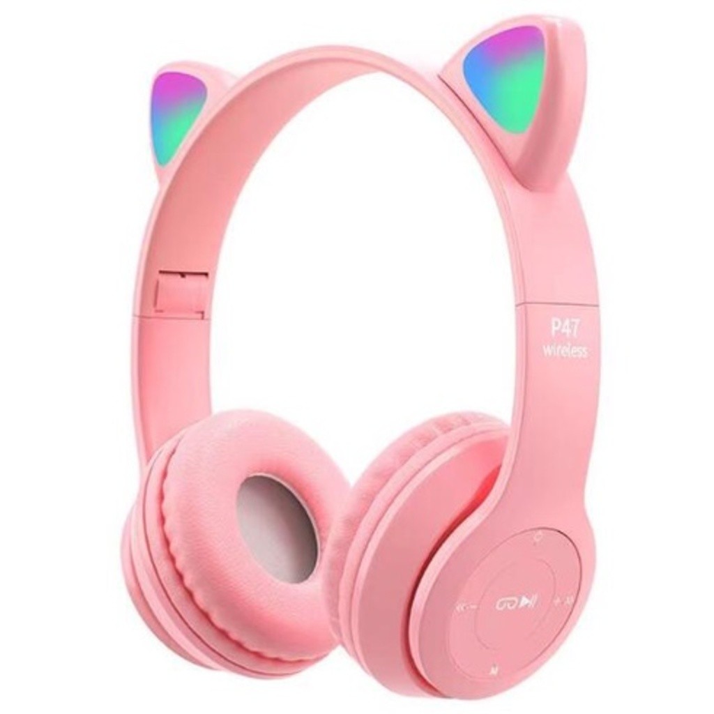 Fone De Ouvido HeadFone Sem Fio Orelha de Gato Gatinho Cat  Bluetooth Ear Com Led Rgb-p47m em Oferta na Shopee