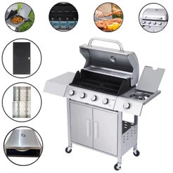Churrasqueira Americana a Gás Inox Gourmet Completa com Kit Chapa Forno de Pizza Integrado e Defumador Moderno