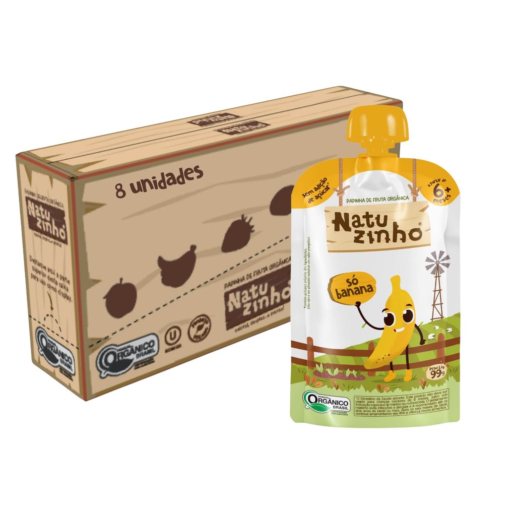 Kit Papinha Organica Natuzinho Banana Bebe 8 unidades