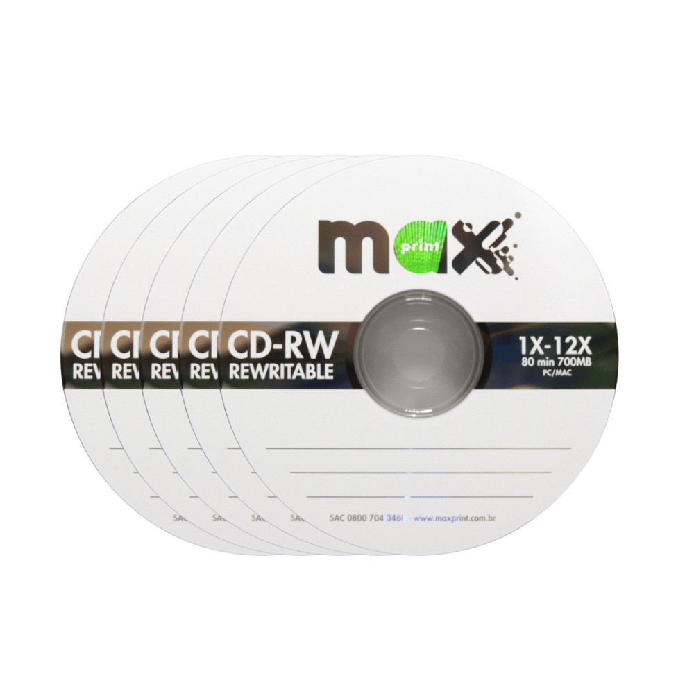 Kit Com 5 unidade de mídia CD-RW 700MB 80 min 1X-12X 50151-9 no estojo slim