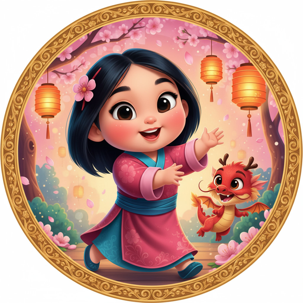 Painel Redondo Mulan Baby | Princesas Festa Infantil | Tecido Premium | Frete Grátis | Vários Modelos 150x150cm 50x50cm em Oferta na Shopee