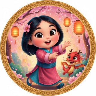 Painel Redondo Mulan Baby | Princesas Festa Infantil | Tecido Premium | Frete Grátis | Vários Modelos 150x150cm 50x50cm em Oferta na Shopee