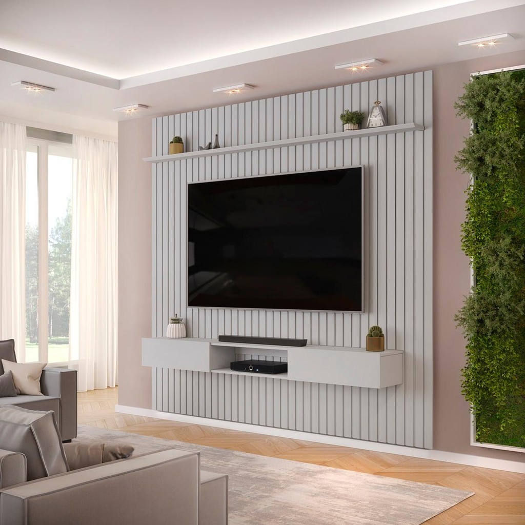 Painel com Bancada para TV até 75 Polegadas Ripado DJ Móveis Trento 250 Bali em Oferta na Shopee