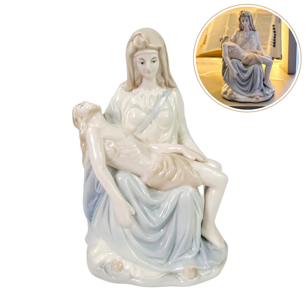 Estátua Pietà Porcelana Jesus E Maria 20cm Decorativa Luxo