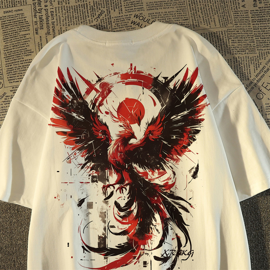 Camiseta Unisex, Design com Fênix Estilizada, Moda Urbana em Oferta na Shopee
