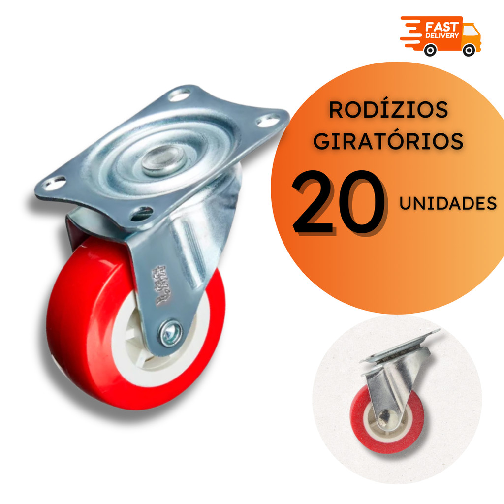 Kit de Rodízios Giratórios Rodinha para Móveis Silenciosa 38mm 1 1/2" - 4, 8 ou 20 unidades