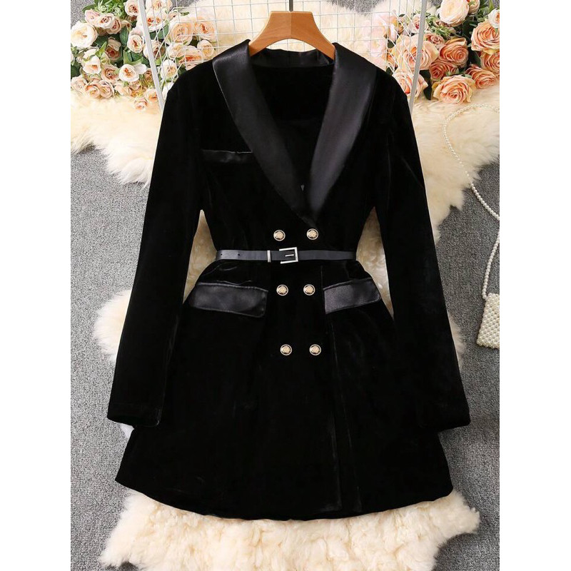 Vestido Casaco Sobretudo Veludo Aveludado Tecido Grosso Elegante Premium Moda Europa SH D235