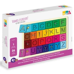JOGO VAMOS ESCREVER? ALFABETO VAZADO MADEIRA BABEBI LETRA LÓGICO MADEIRA EDUCATIVO QUEBRA CABEÇA ABC