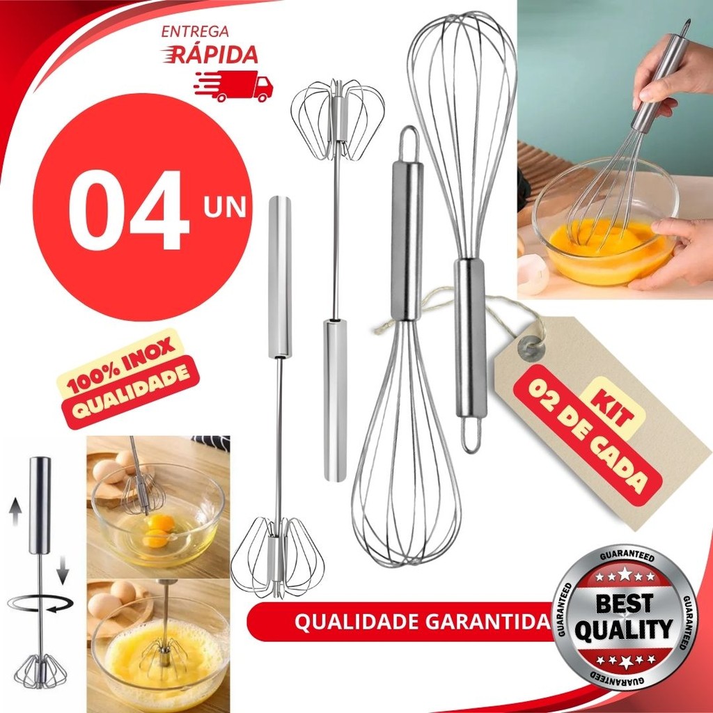 kit 4 Peças Fuê Semi-Automático Original Batedor Fue Mixer para Creme Misturador Semi-Automático de inox Utensilio