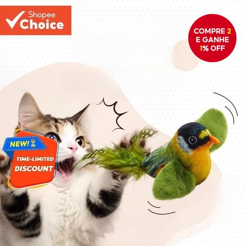 Brinquedo Interativo Para Gatos Com Som De Pássaro – Boneca Animal Vocalização Realista