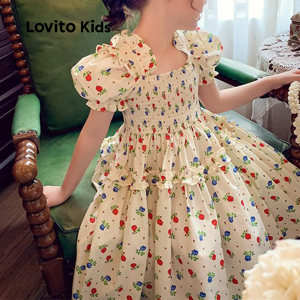 Lovito Kids Vestido Fofo com Recorte em Gola Primavera/verão Multicolorido para menina LNL115203 em Oferta na Shopee