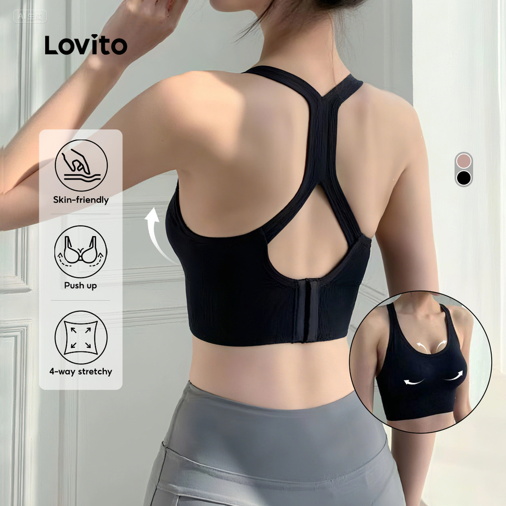 Lovito Sutiã esportivo Push Up alças ajustáveis alto suporte respirável yoga corrida treinamento mulheres LNE116X002 em Oferta na Shopee