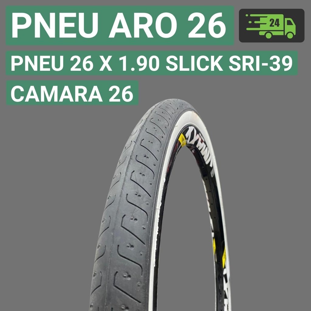 Pneu Aro 26 Bicicleta Pneu Slick Aro 26 Pneu Aro 26 X 1.90 SRI - 39 Faixa Branca 40 PSI 65 PSI Paco