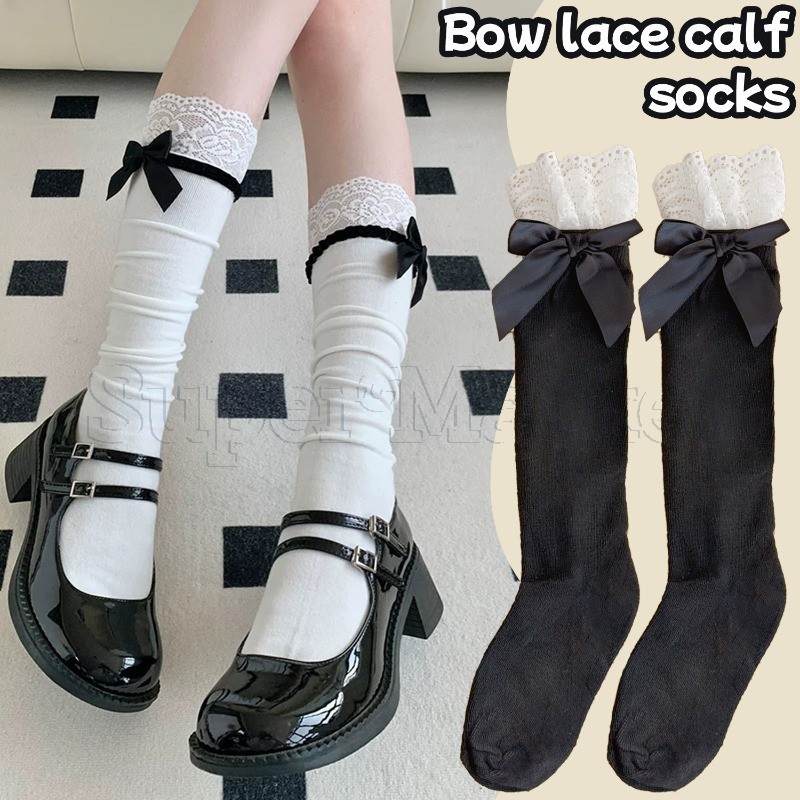 Meias Lolita Bow Lace Bezerro – Tubo Longo Respirável Mulheres Vestem Acessórios Empilhados Menina Doce Médio-Para Namor