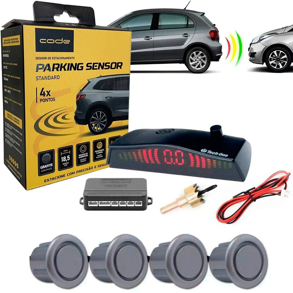 Sensor Estacionamento 4 Pontos Grafite Display Led Sinal Sonoro Code em Oferta na Shopee