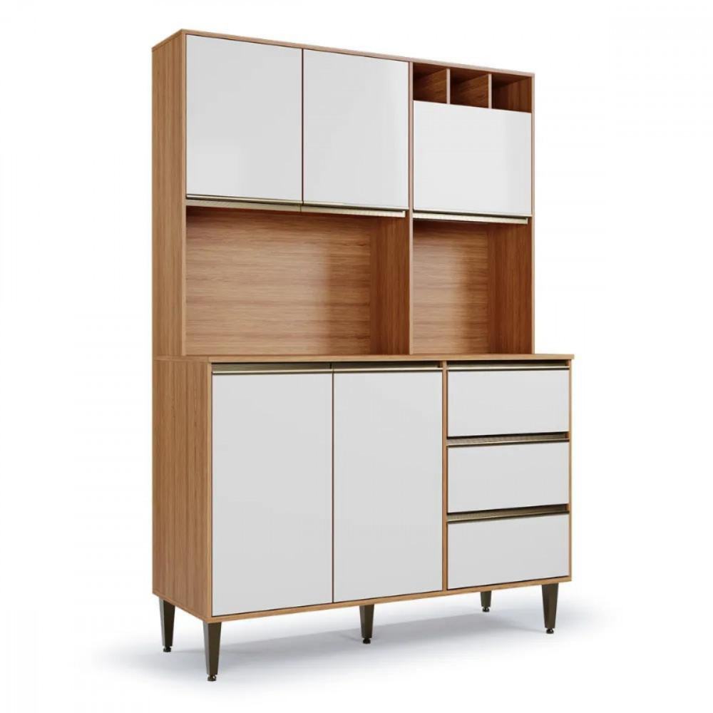 Armário de Cozinha 5 Portas 3 Gavetas Versatti Freijó Com Off White Batrol em Oferta na Shopee