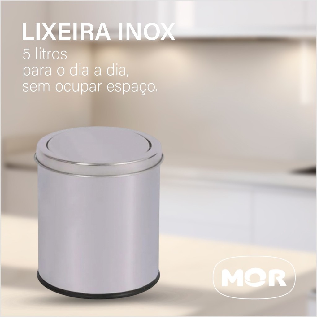 Lixeira Aço Inox Com Tampa Basculante 5 Litros MOR