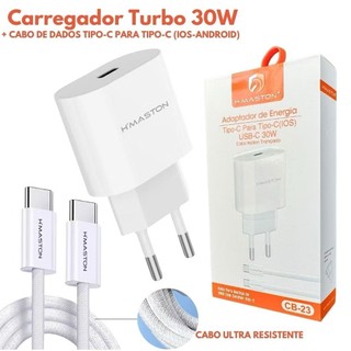 Carregador H'maston Turbo Fonte Adaptador Ultra Rápido 30W+Cabo Tipo-C Ou Lightning Anatel Promoção