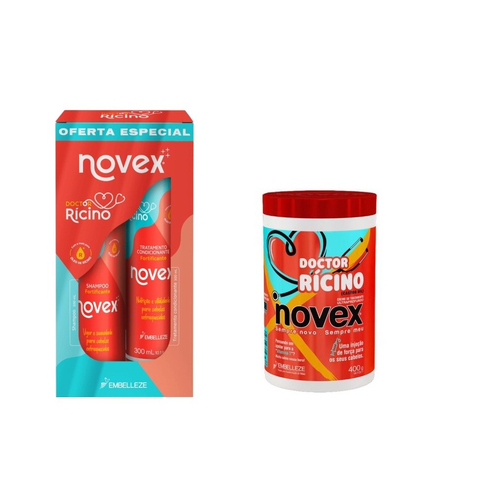 Kit Novex Doctor Ricino Shampoo 300ml + Condicionador 300ml + Mascara 400g