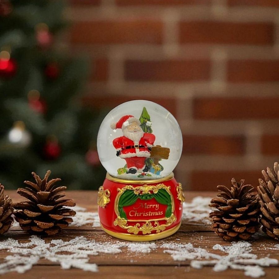 Enfeite Decorativo de Natal - Globo de Natal Decorativo - Papai Noel e Arvore de Natal - Caixa Musical - 15x10,5x10,5cm