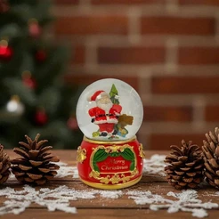 Enfeite Decorativo de Natal - Globo de Natal Decorativo - Papai Noel e Arvore de Natal - Caixa Musical - 15x10,5x10,5cm