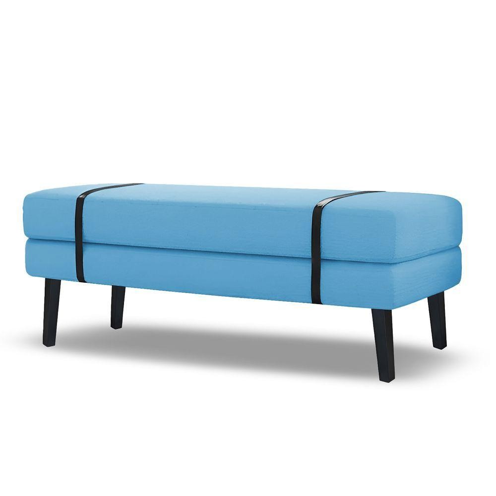 Banco Estofado Viena 1,20m Suede Azul Turquesa - Inova Decorações
