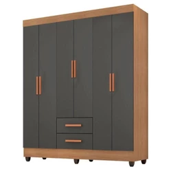 Guarda Roupa Casal Lite 6 Portas Nature Cinza – Móveis Leão