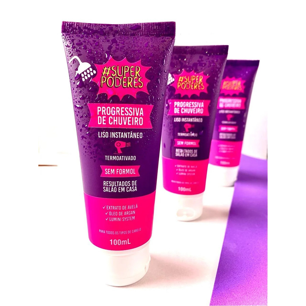 Linha Super Poderes - Progressiva de Chuveiro , Leave , Creme De Pentear e Reparador De Pontas em Oferta na Shopee