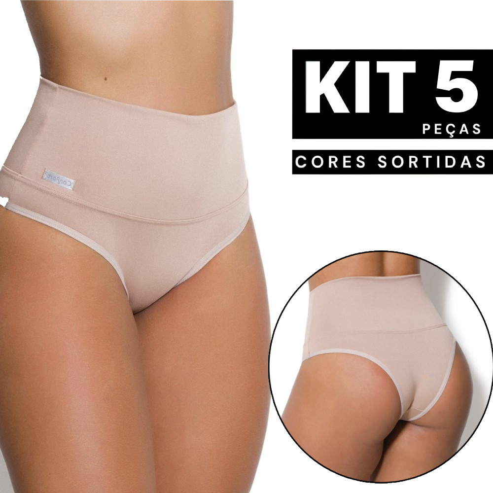 Kit 2 à 5 Calcinha Modeladora Cós Alto Seca Barriga de Alta Compressão Suplex Reforçada Barata
