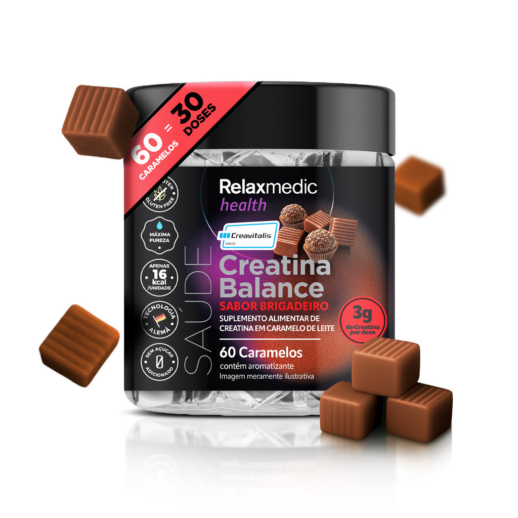 Creatina Balance Dado de Brigadeiro 100% Pura Alemã Creavitalis® 60un Relaxmedic