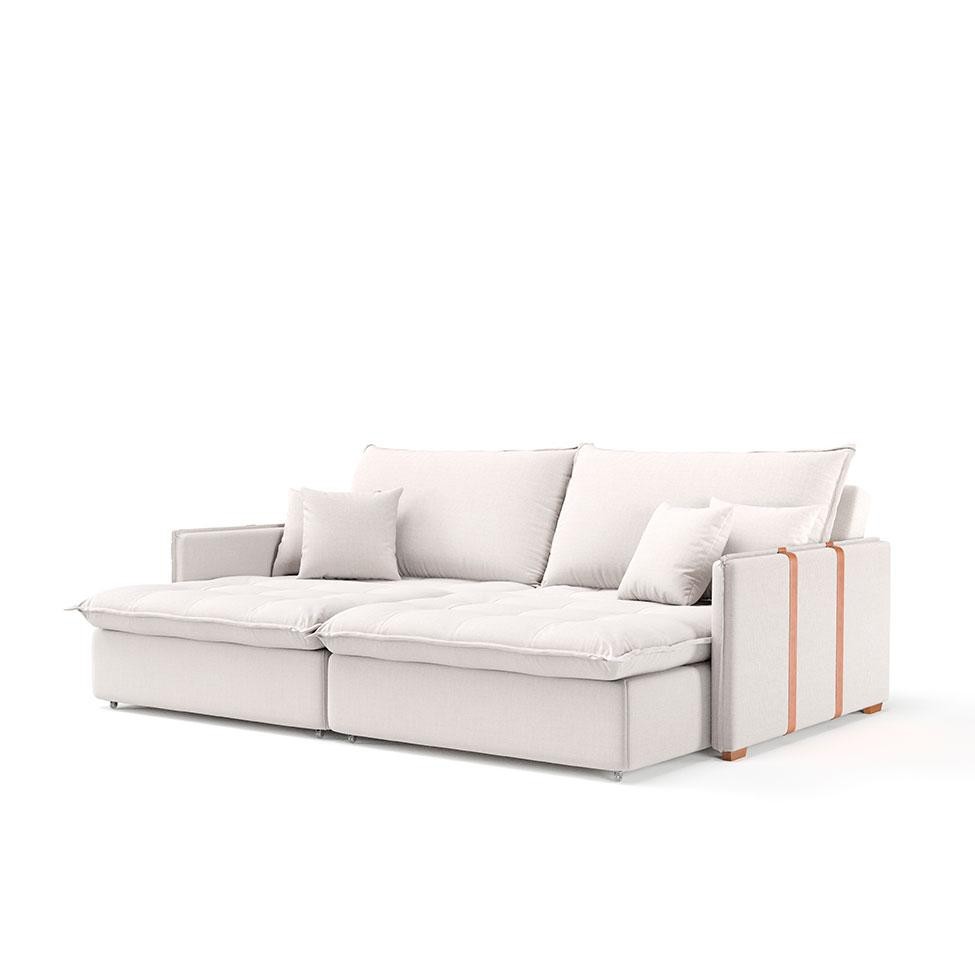 Sofá Retrátil Sem Caixa 3 lugares Solomons Linho Cru em Oferta na Shopee