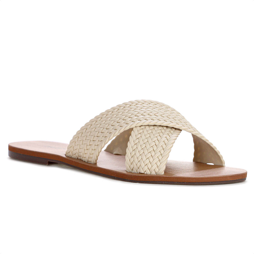 Rasteira Anacapri Tiras Cruzadas Trançada Pérola Bege - Feminino