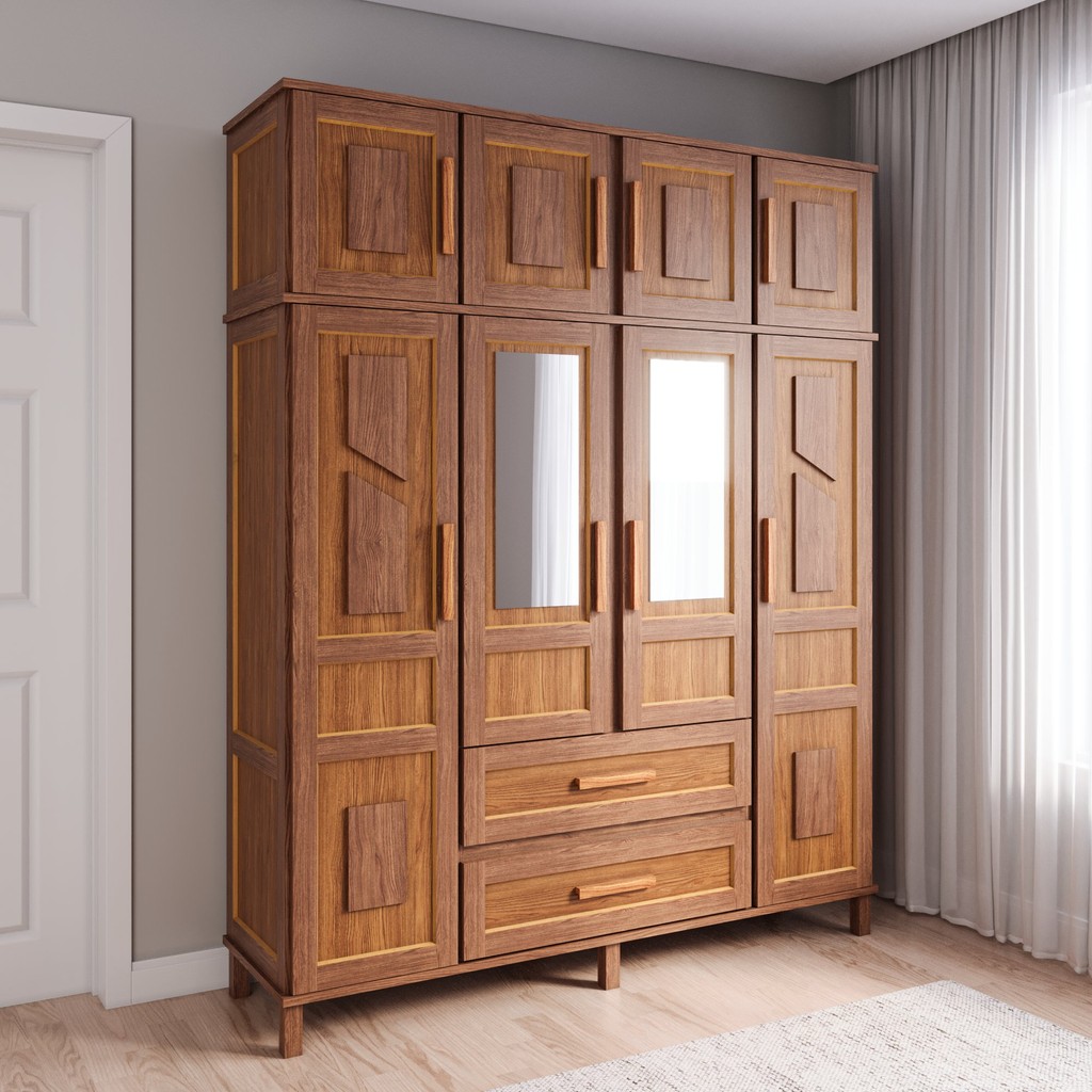 Guarda-Roupa Solteiro com Espelho 8 Portas 2 Gavetas Rio Branco  Ypê em Oferta na Shopee