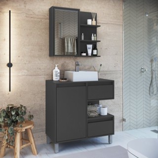 Gabinete de Banheiro 80cm Paula com Espelheira 01 Porta e Cuba Branca Branco em Oferta na Shopee