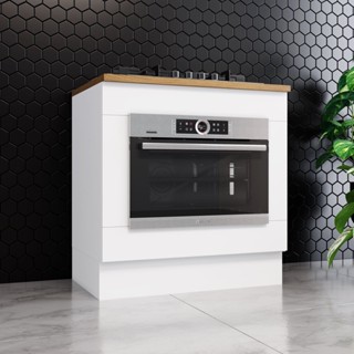 Balcão de Cozinha para Forno de Embutir com Tampo Emily Espresso Móveis Branco/Nature em Oferta na Shopee