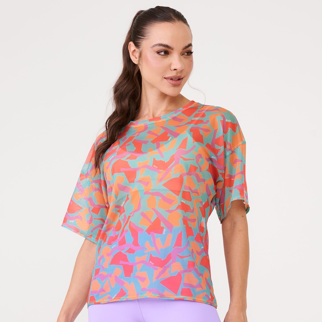 Blusão de Tule Estampa Vibrant Com Fita de Silicone