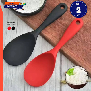 Colher Silicone Cabo Resistente Cozinha 1 ou 2 Unidades Vermelha ou Preta
