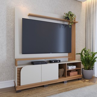 Estante Ripado para TV até 75 Polegadas 2 Portas Jurerê 180cm Off White Matte/Freijó em Oferta na Shopee