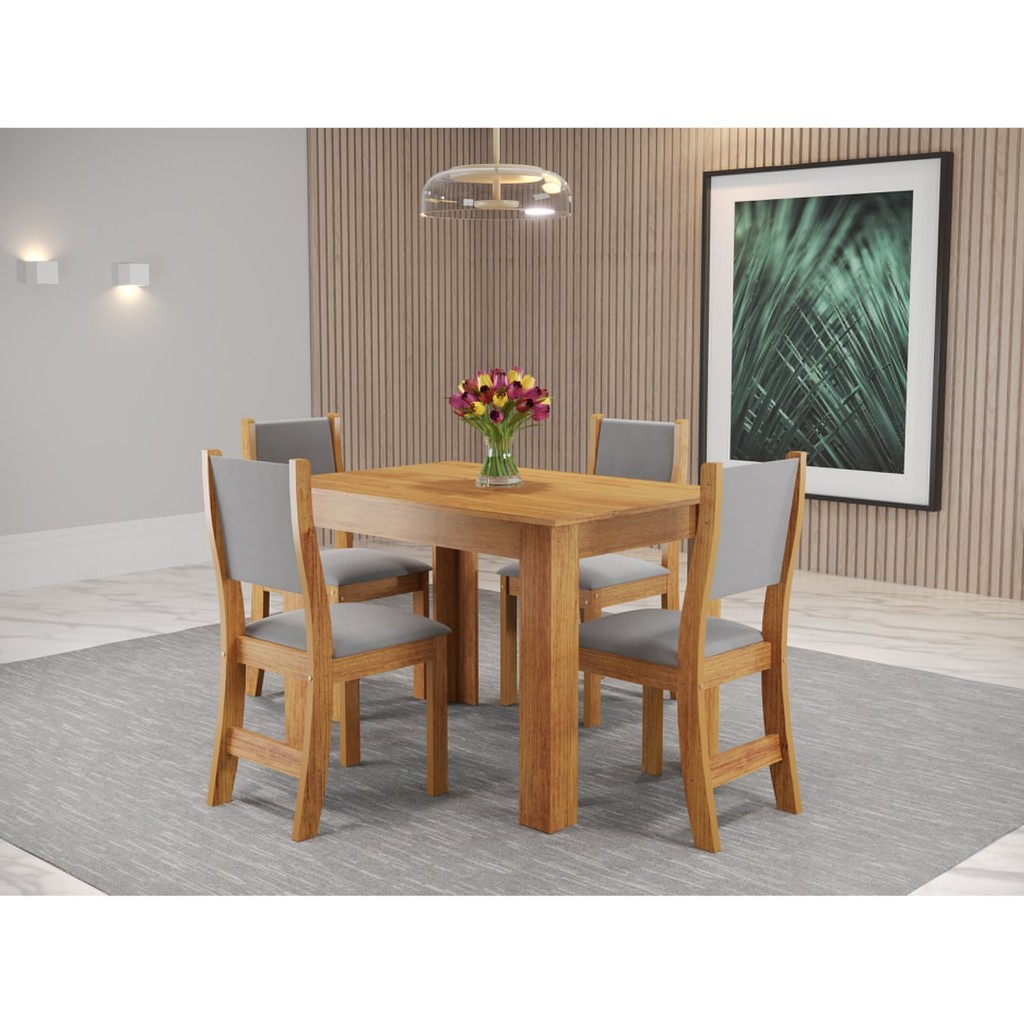 Conjunto Sala de Jantar 4 Lugares Mesa Jude e Cadeiras Sol Estofadas Mel e Cinza Mel/Cinza em Oferta na Shopee