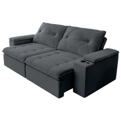 Sofá Retrátil e Reclinável 3 Lugares 2,12m c/ Porta Copos Entrada USB Veludo San Diego