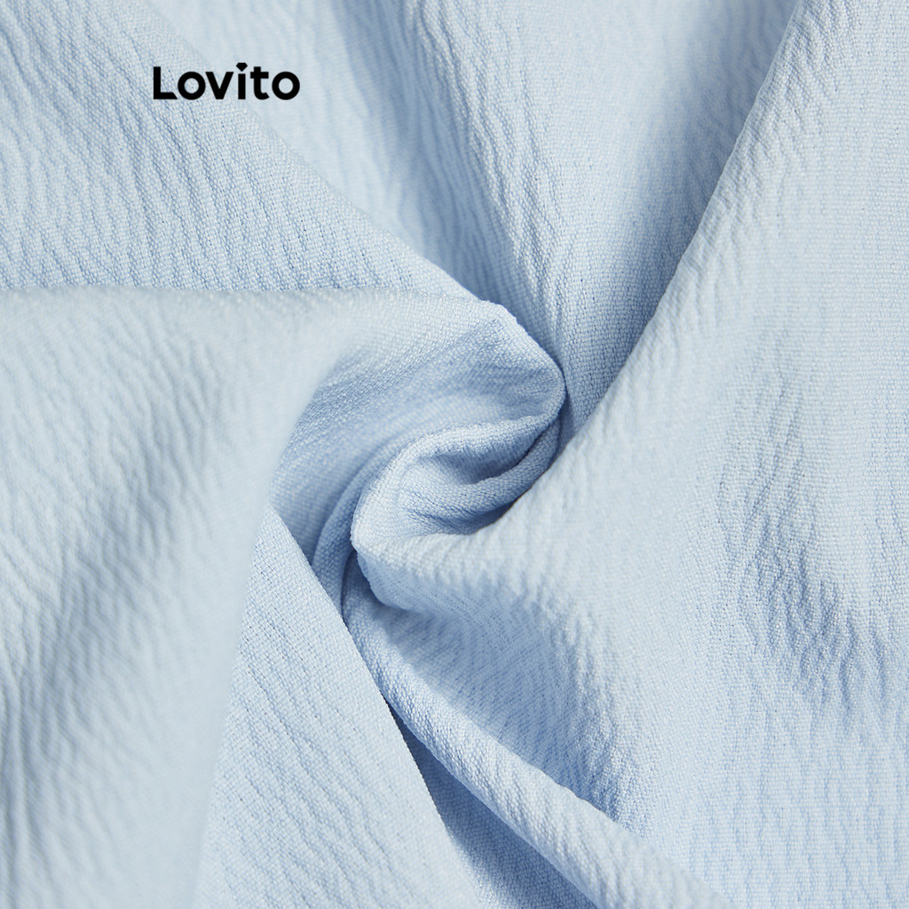 Detalhes do Lovito Vestido Feminino Liso Com Amarração E Laço Drapeado Casual L98AD138