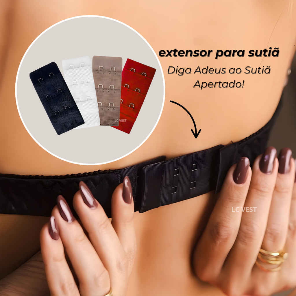 Kit Alças Extensoras de Sutiã com 2 Ganchos e 3 Fileiras – Ajuste Confortável e Regulável no Dia a Dia