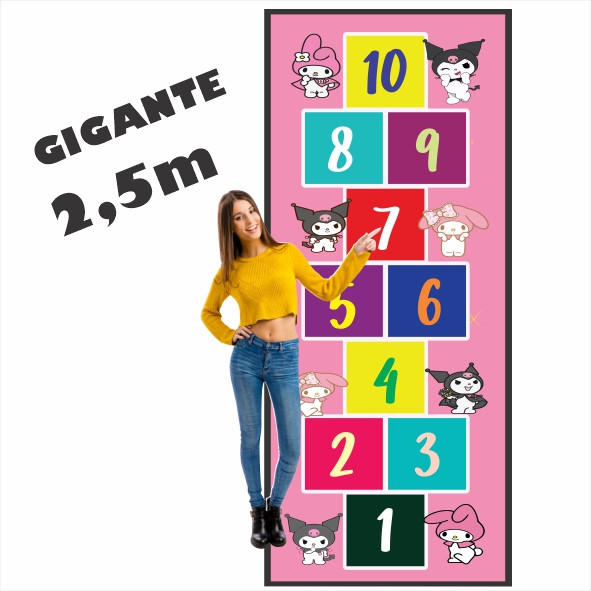 Lindo Tapete Jogo da Amarelinha Infantil Em Lona My Melody e Kurumi, Presente meninas, Aniversário, Dia das Crianças, Na